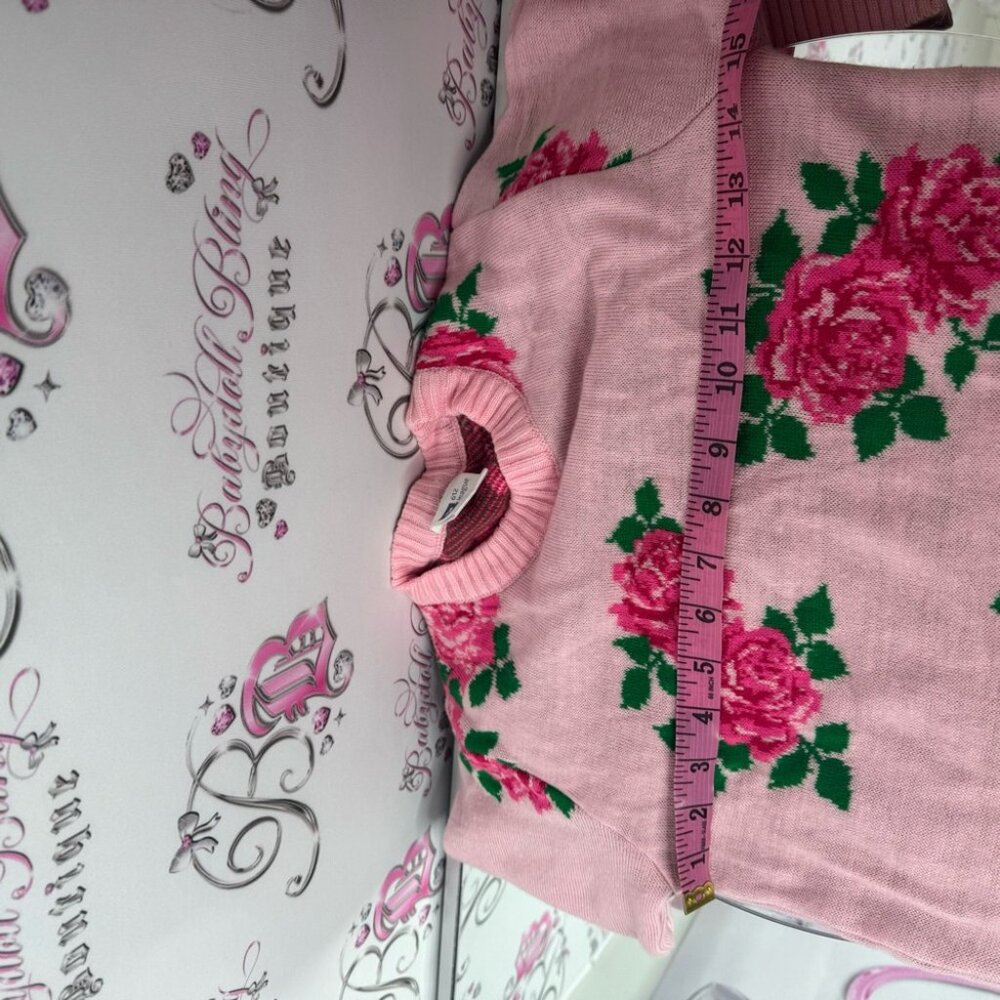 612 league sweater roses knit wool pink green luxe crew neck pull over flowers - Picture 7 of 11